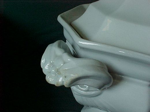 44037. Pedestalled Gothic Soup Tureen handle detail