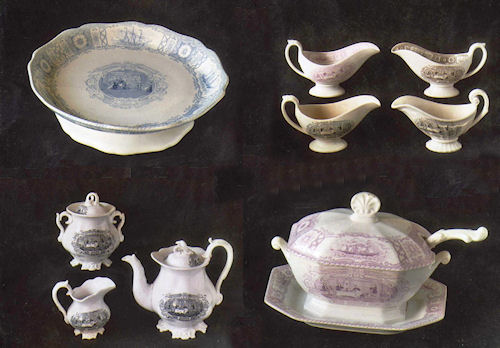 BOSTON MAILS Cake Stand, gravy boats, part tea set, sauce tureen and ladle J & T Edwards.  Photograph: Charles Sachs