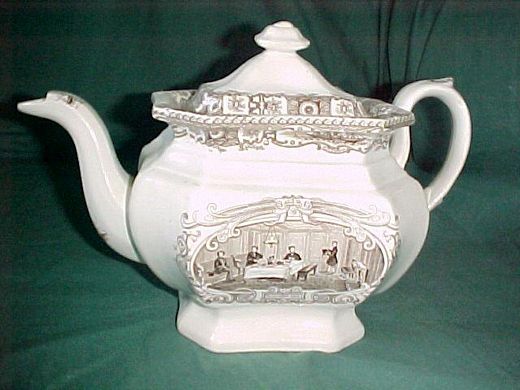 Brown Boston Mails Gentlemens Cabin" teapot    7½" high James and Thomas Edwards