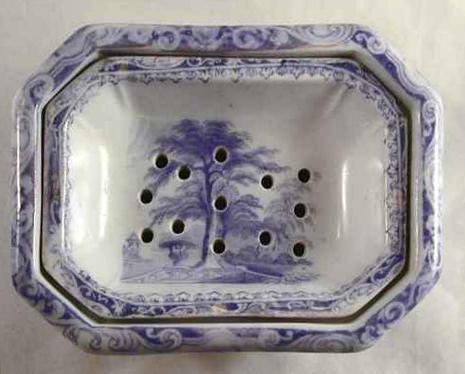 Soap Dish 5 3/8" x 4" and 2 1/8" high.  The perforated insert dish is 4½" by 3 1/8" and is 7/8" deep.
