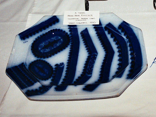 Curved Gothic Shape TEST PLATTER  in Flow Blue.  Very rare piece.  NB Registration date should read Aug. 30, 1843, Not 1845. Photograph: Thanks to  Cindy Neff, editor of BLUEBERRY NOTES